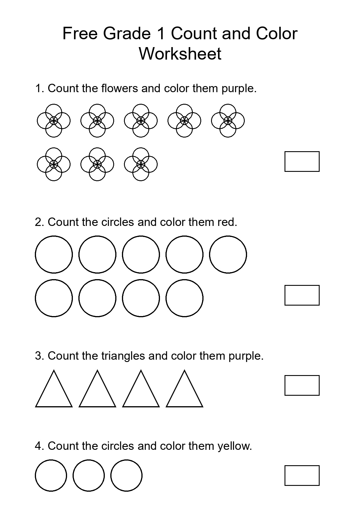 Free Grade 1 Count and Color Worksheet