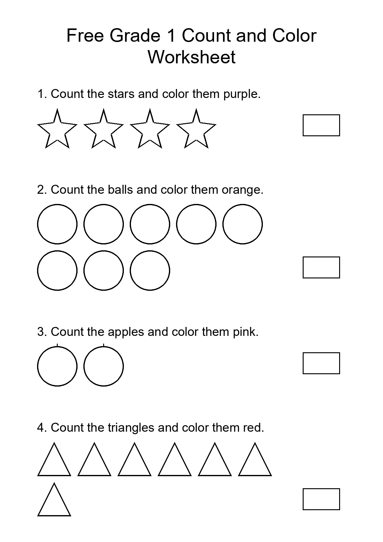 Free Grade 1 Count and Color Worksheet