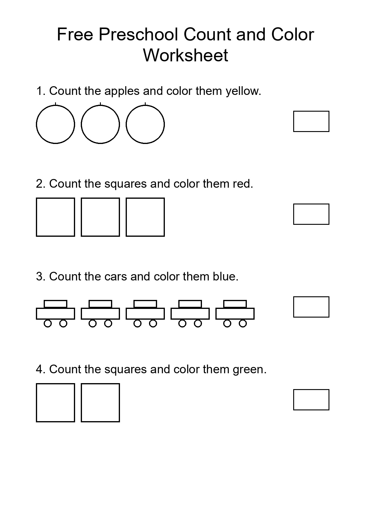 Free Preschool Count and Color Worksheet