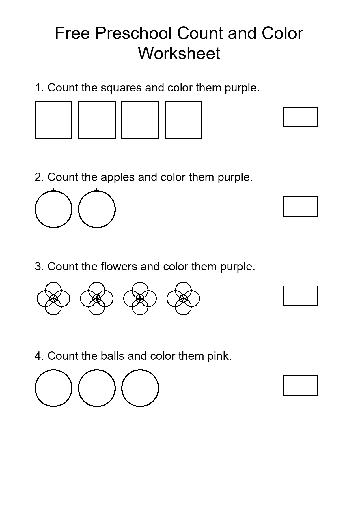 Free Preschool Count and Color Worksheet