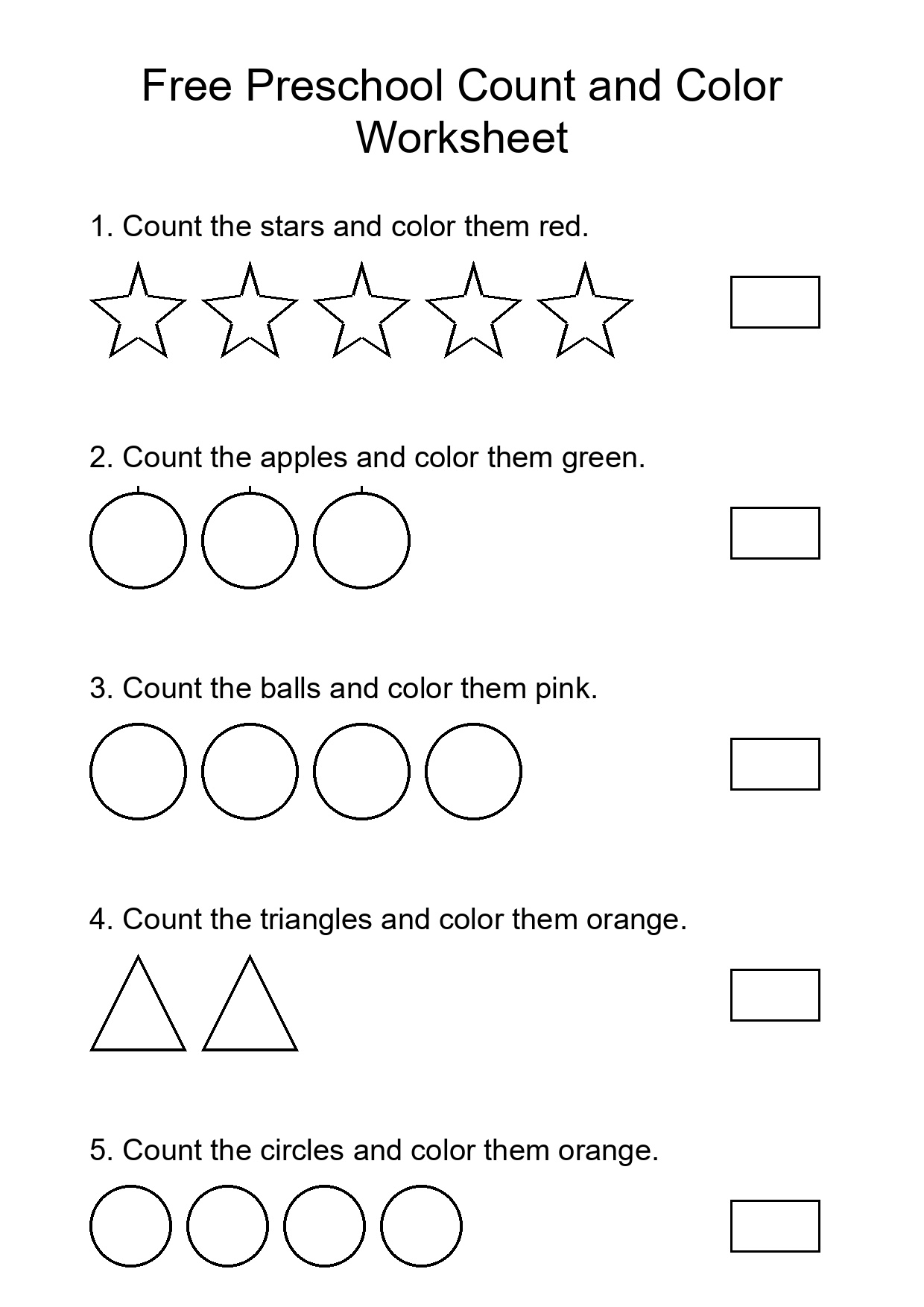 Free Preschool Count and Color Worksheet