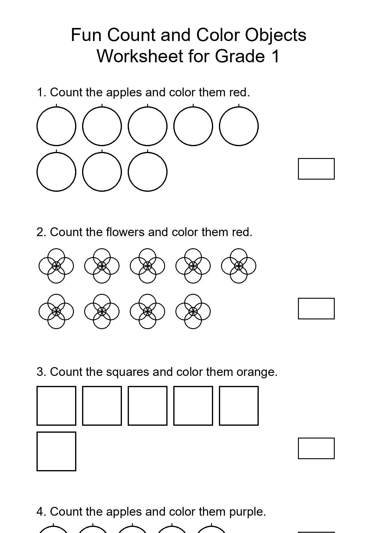 Fun Count and Color Objects Worksheet for Grade 1