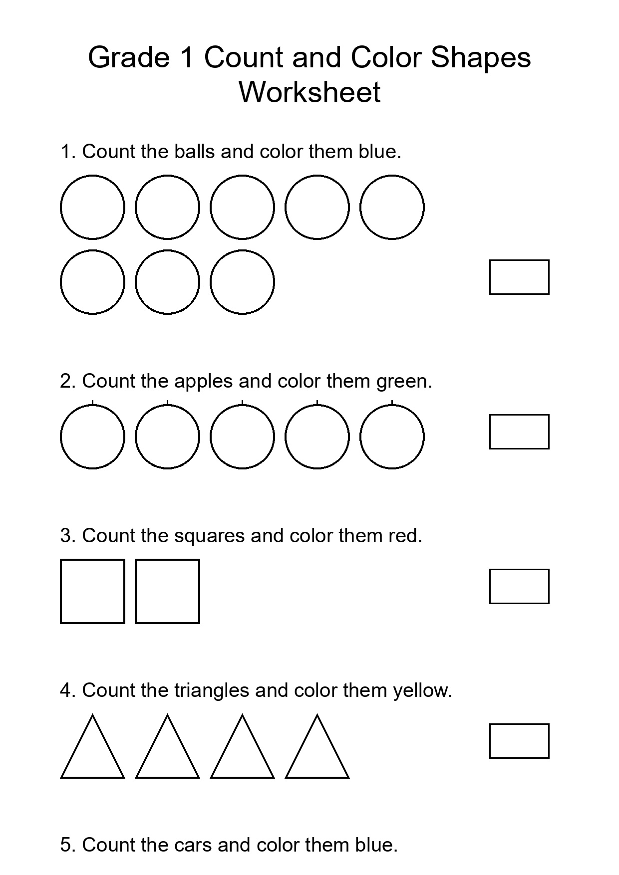 Grade 1 Count and Color Shapes Worksheet