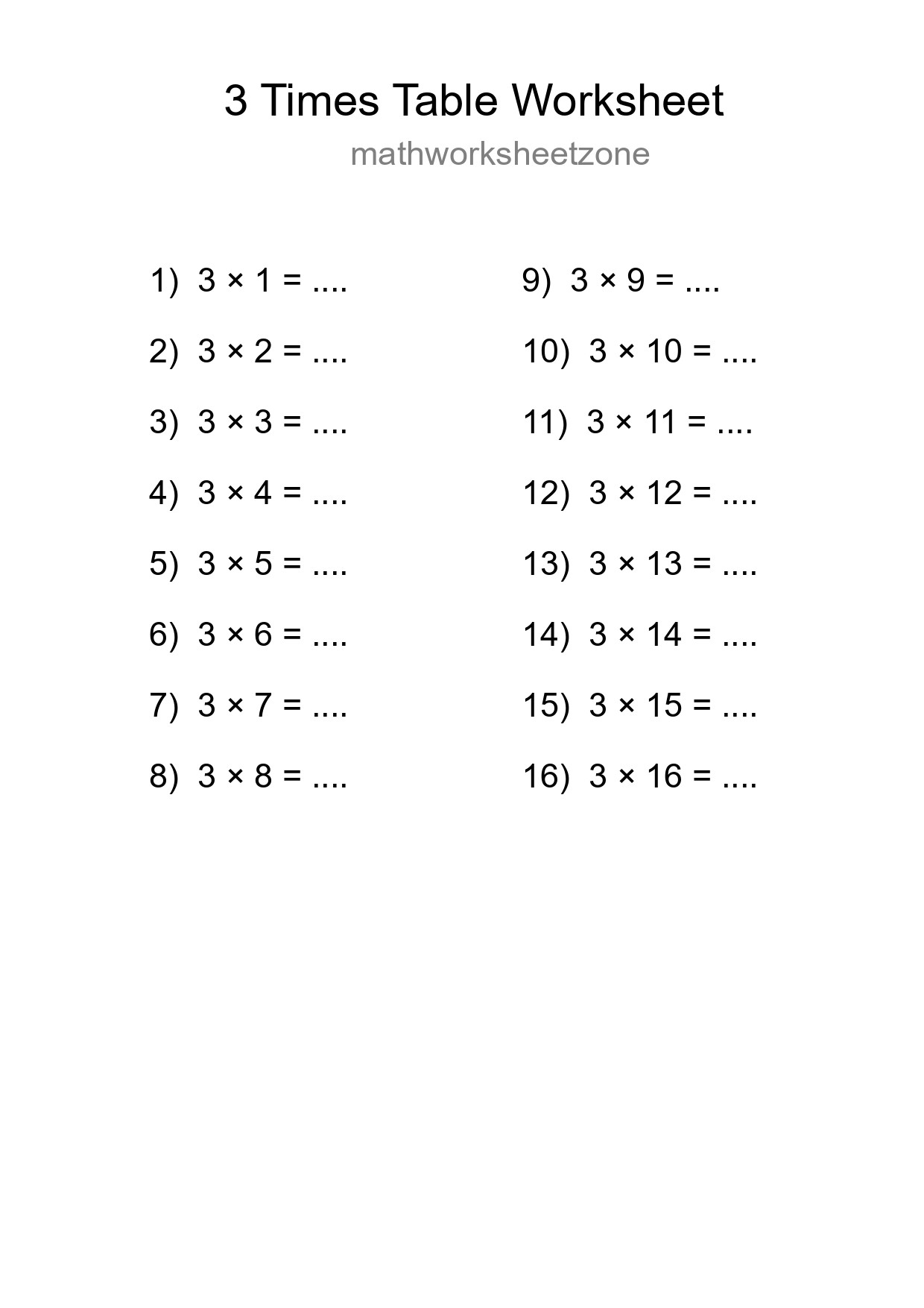 Grade 2 Multiplication Table 3 Practice - Part 289