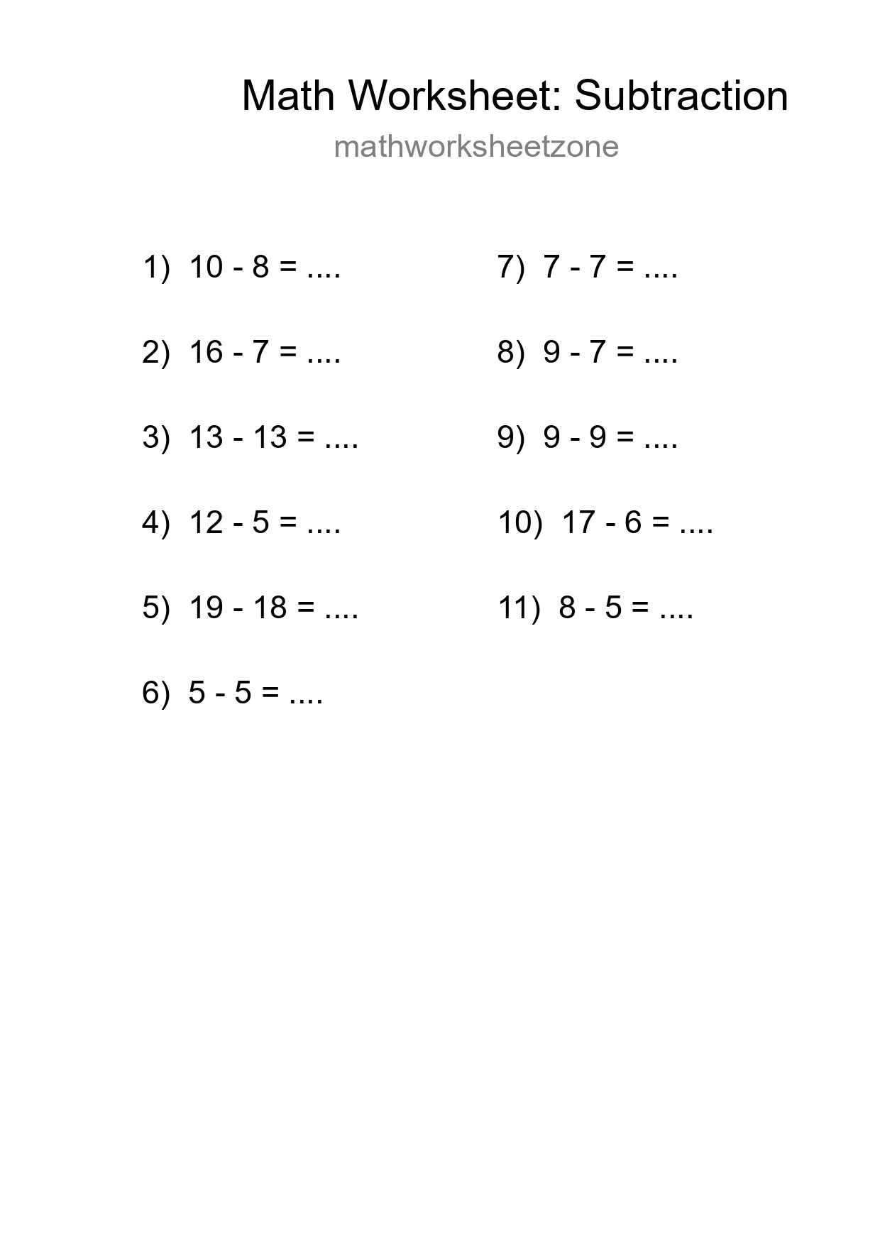 Grade 2 Subtraction Practice Worksheet (11 Problems) - Part 138