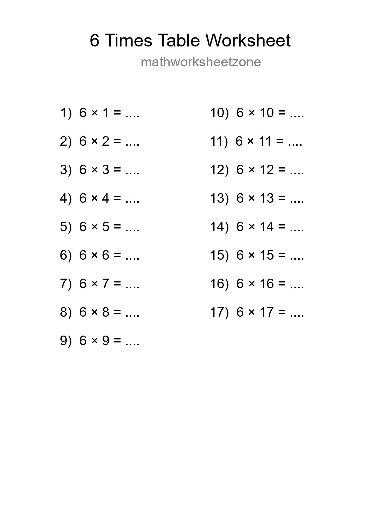 Grade 3 Multiplication Table 6 Practice - Part 219