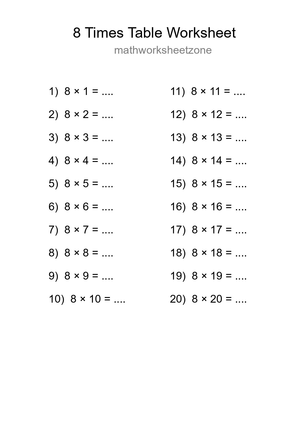 Grade 3 Multiplication Table 8 Practice - Part 169