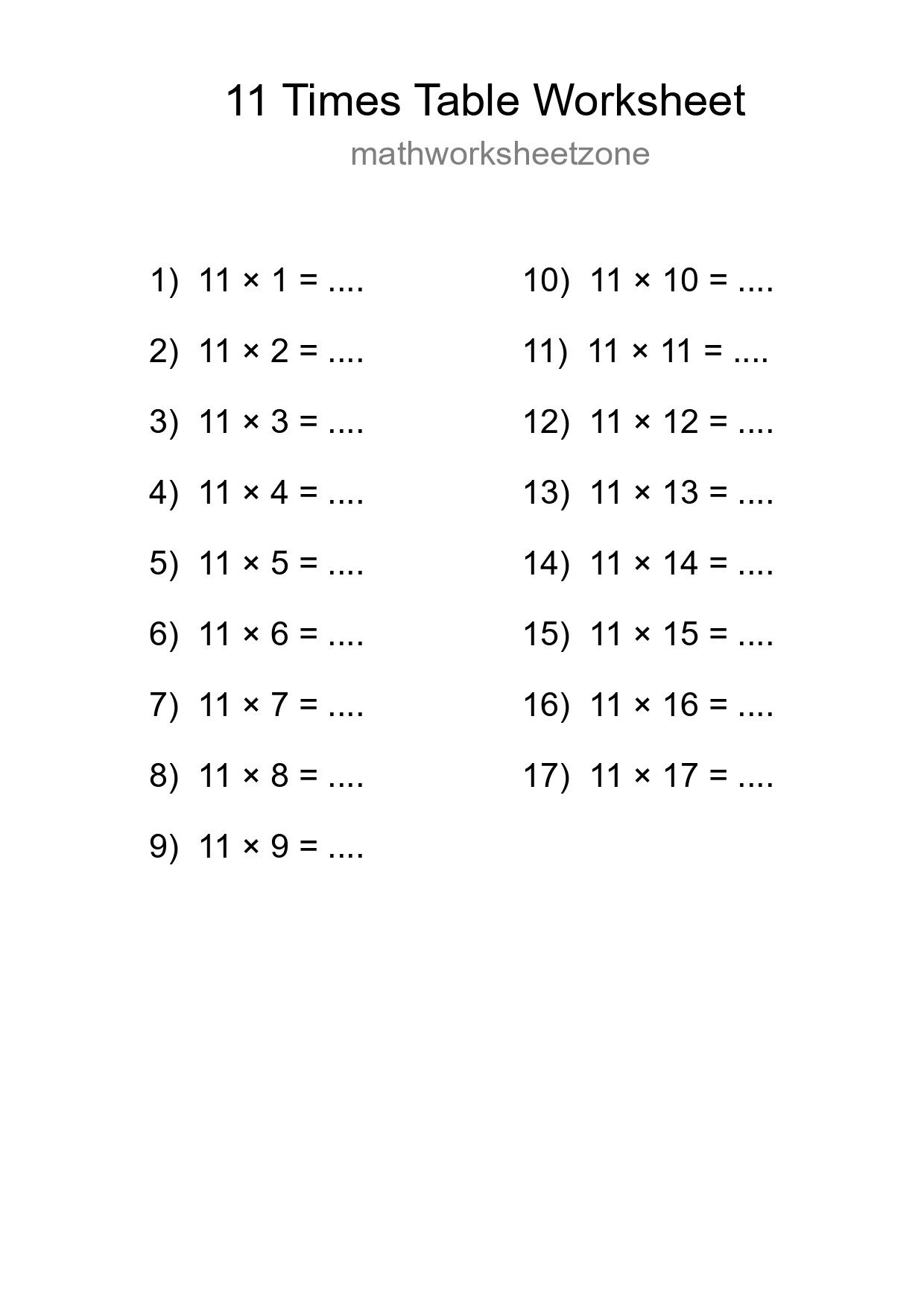 Grade 4 Multiplication Table 11 Practice - Part 159