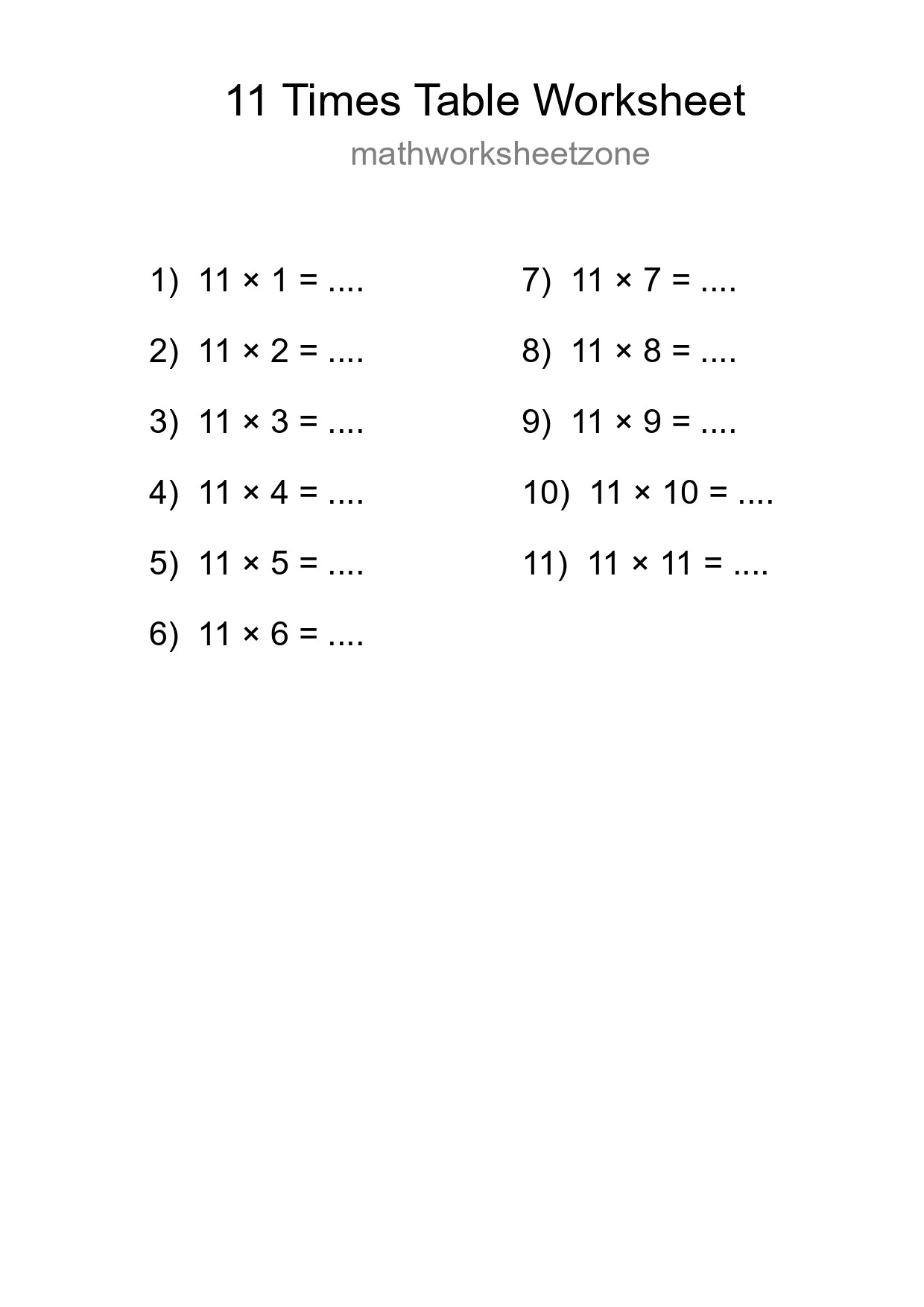 Grade 4 Multiplication Table 11 Practice - Part 269