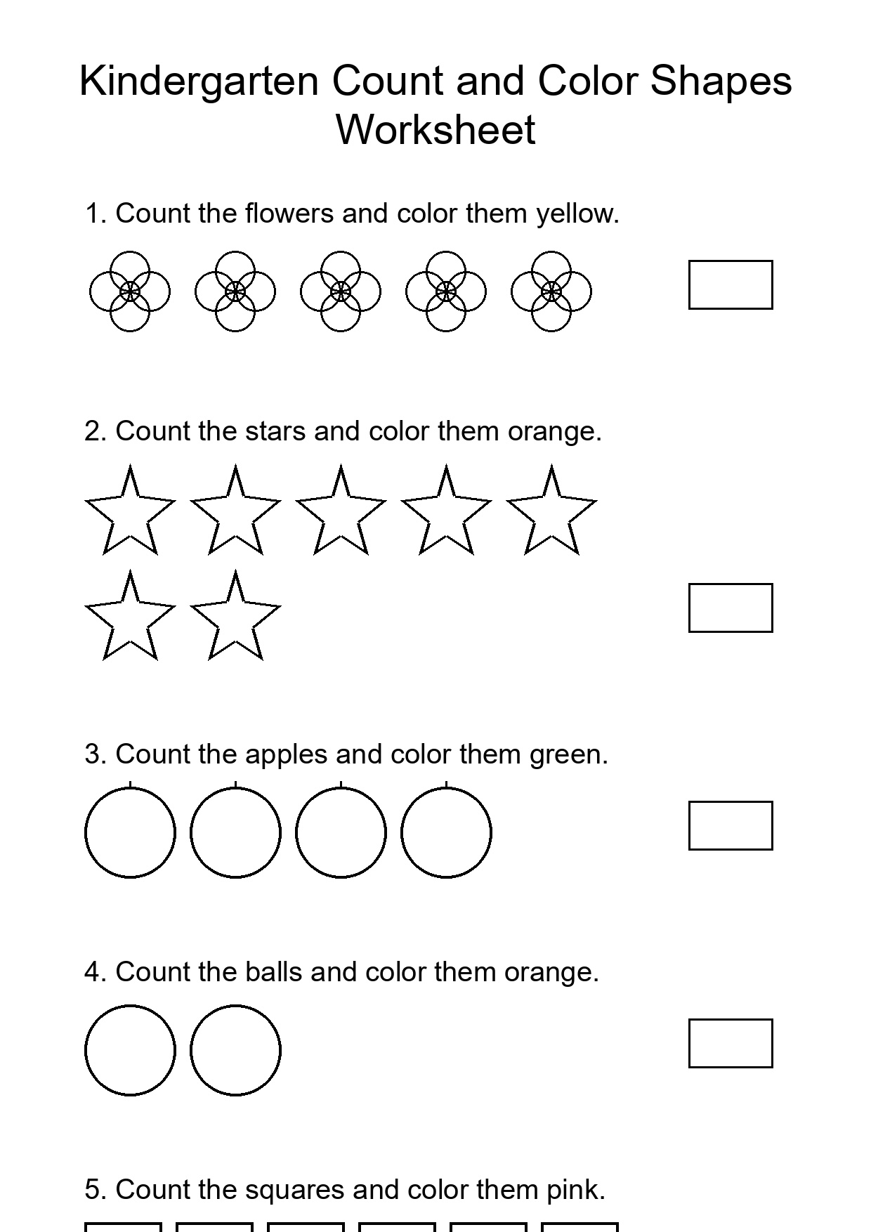 Kindergarten Count and Color Shapes Worksheet