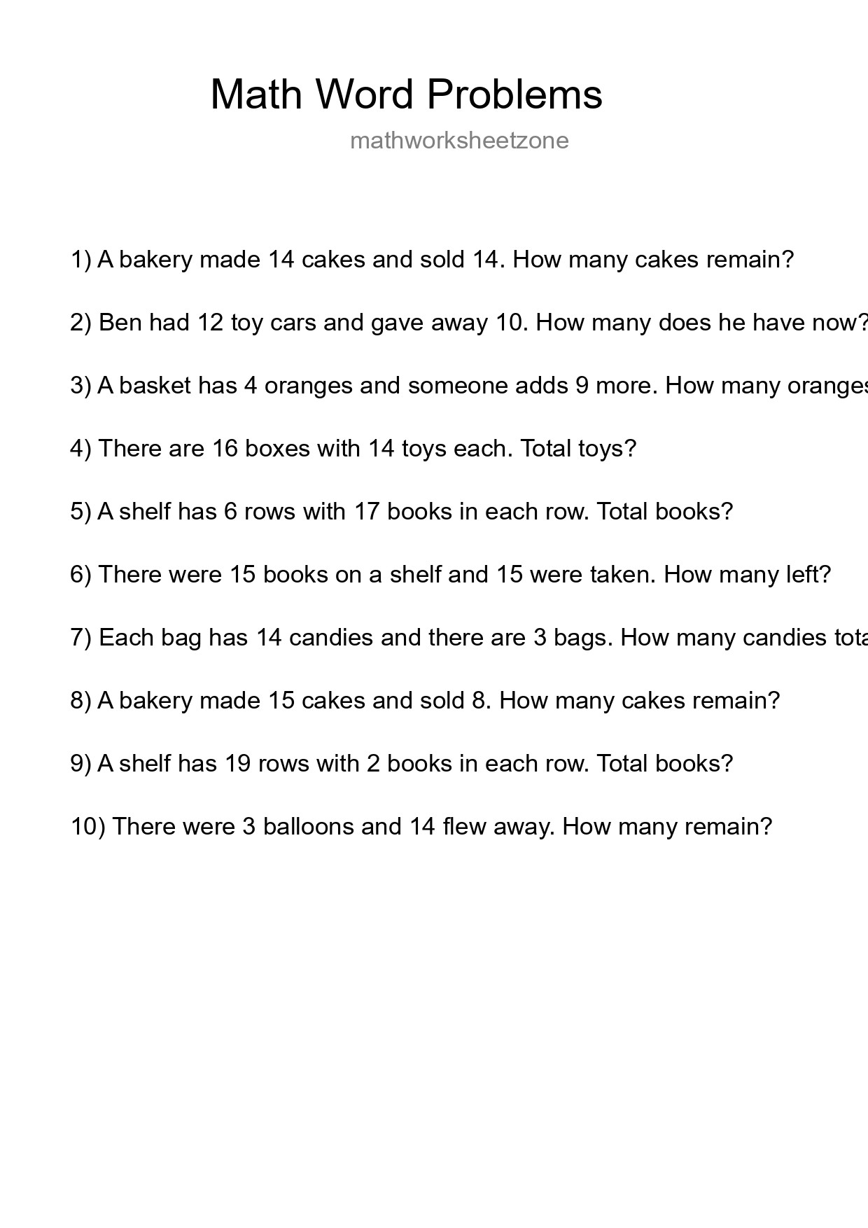 Math Word Problem Worksheet