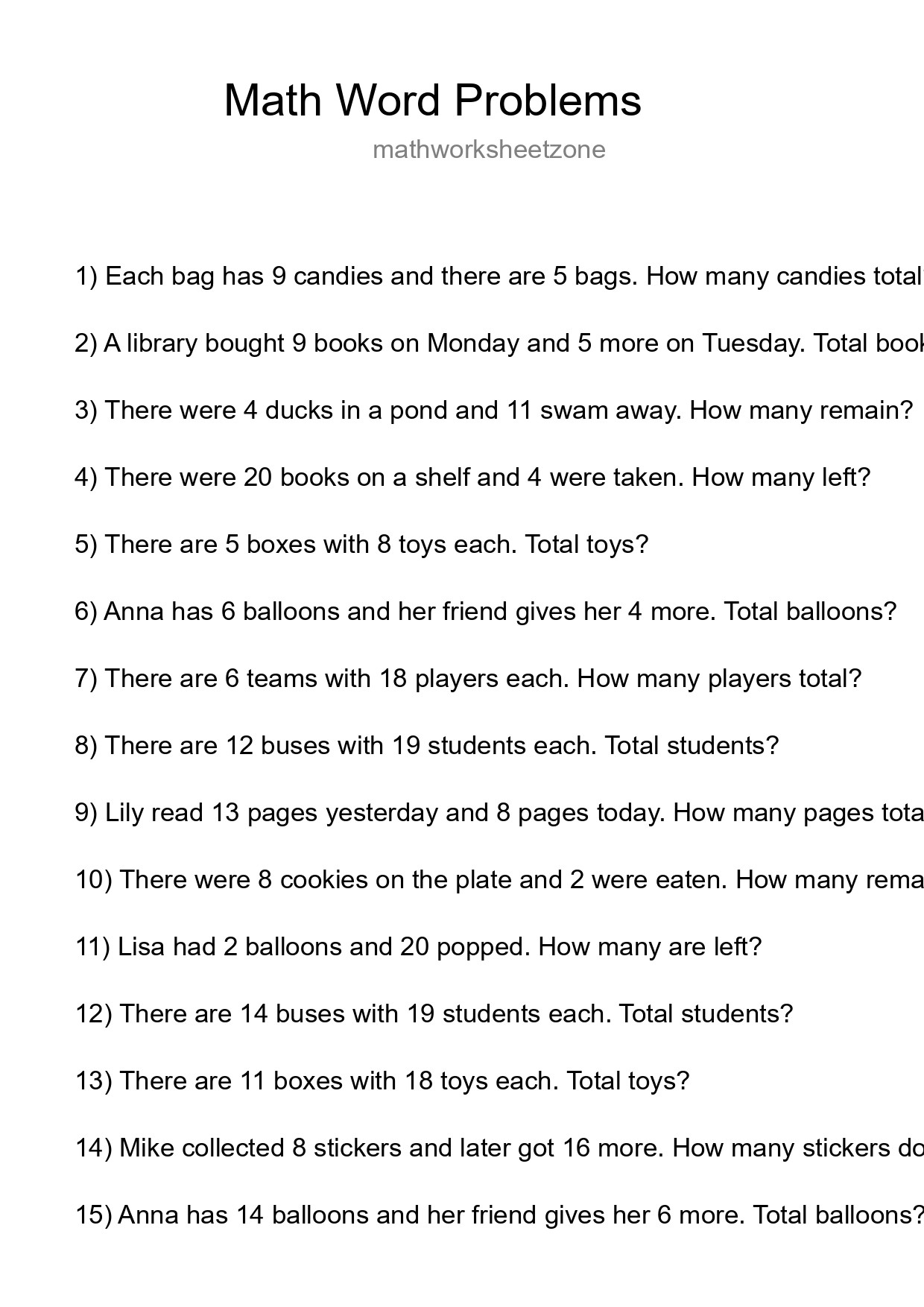 Math Word Problem Worksheet