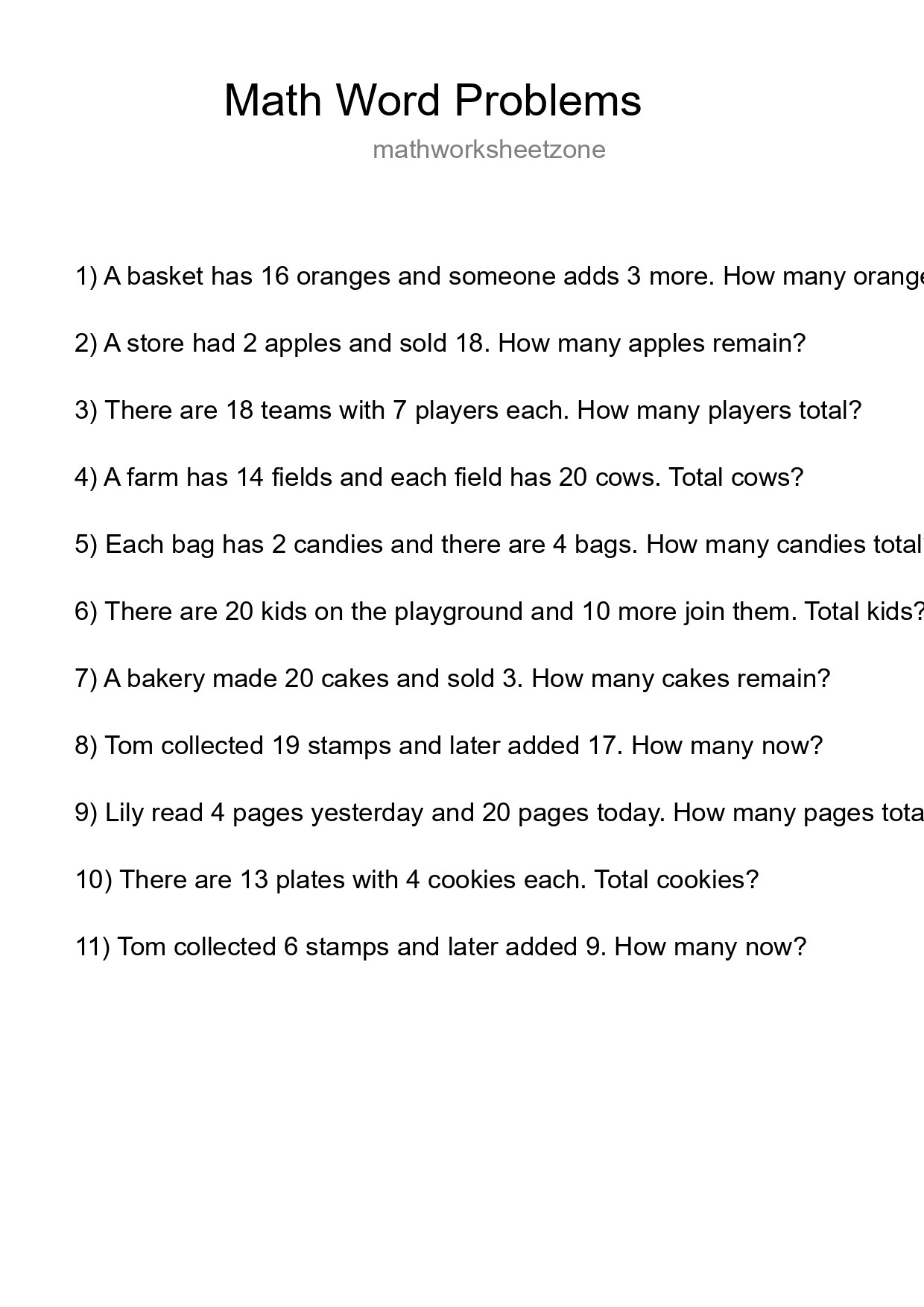 Math Word Problem Worksheet