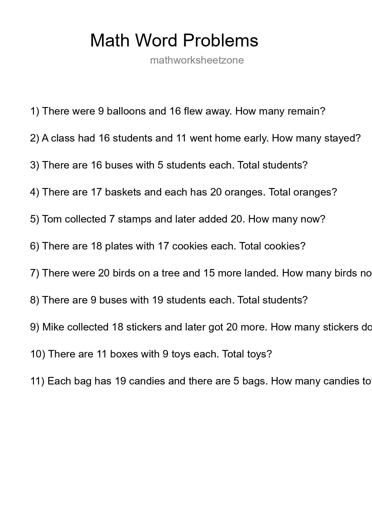 Math Word Problem Worksheet