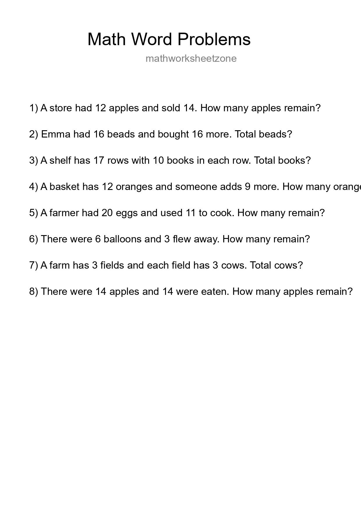 Math Word Problem Worksheet