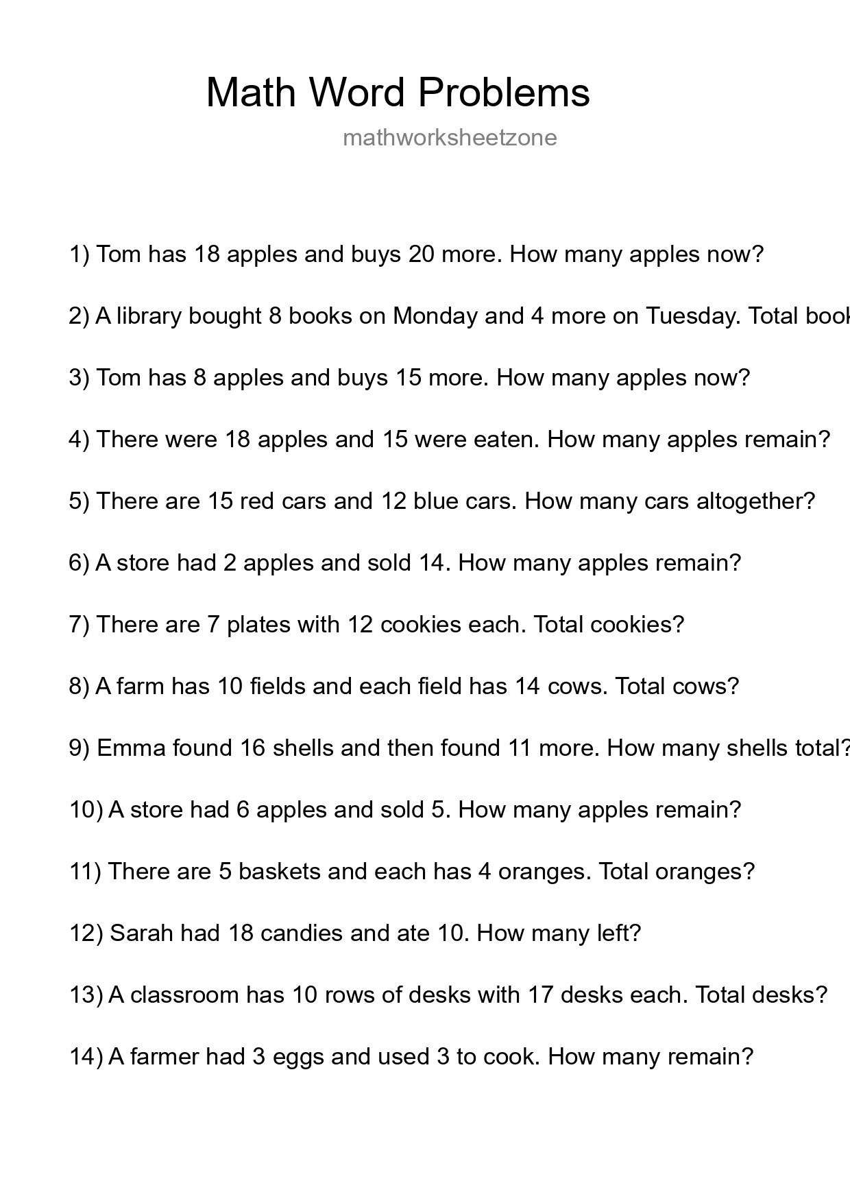 Math Word Problem Worksheet