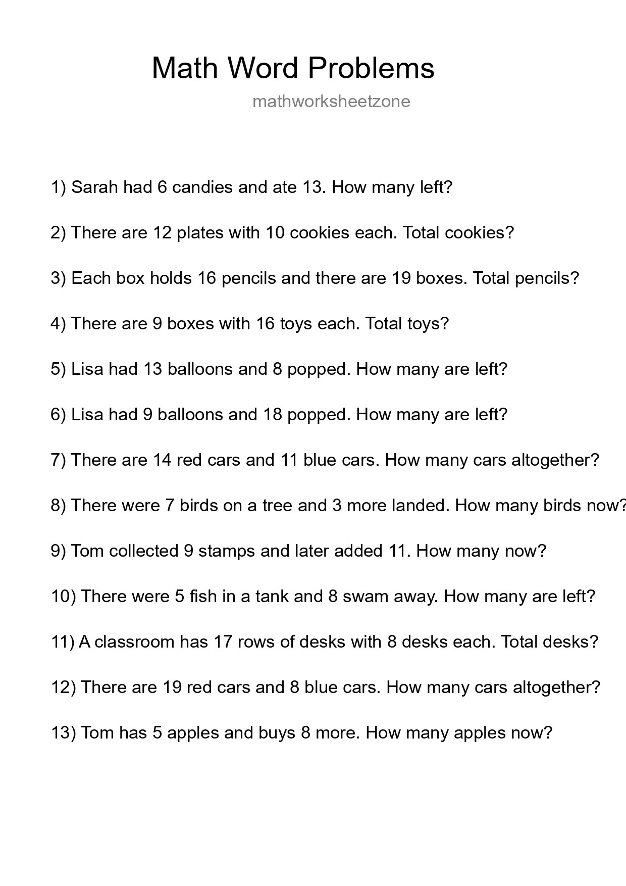 Math Word Problem Worksheet