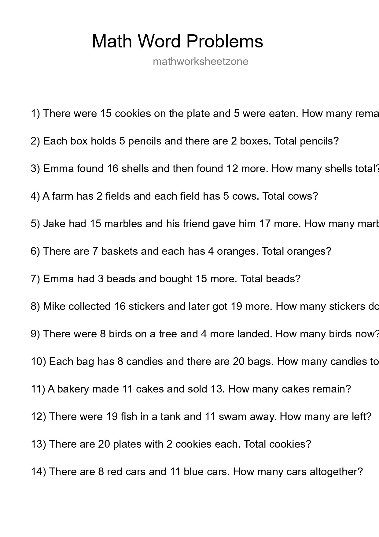 Math Word Problem Worksheet