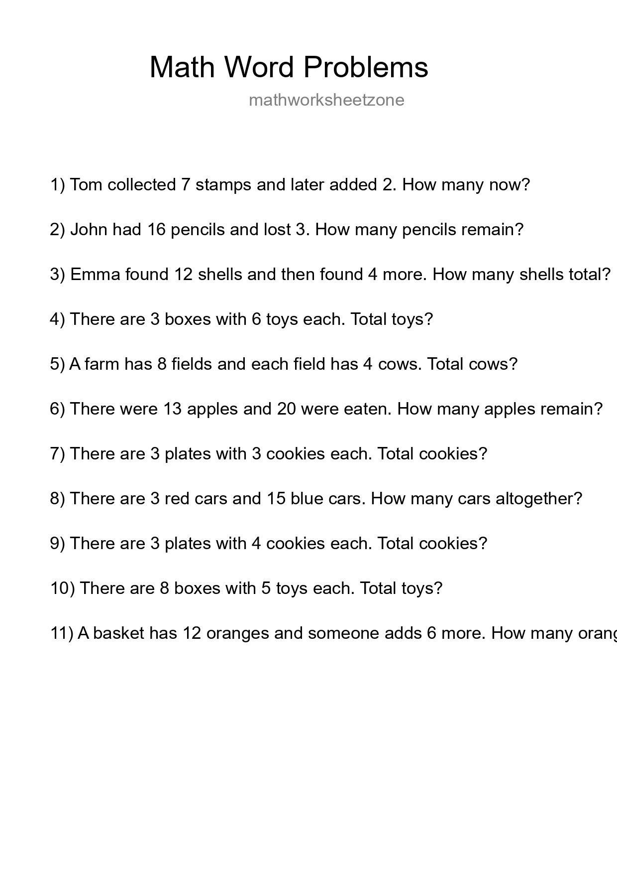 Math Word Problem Worksheet