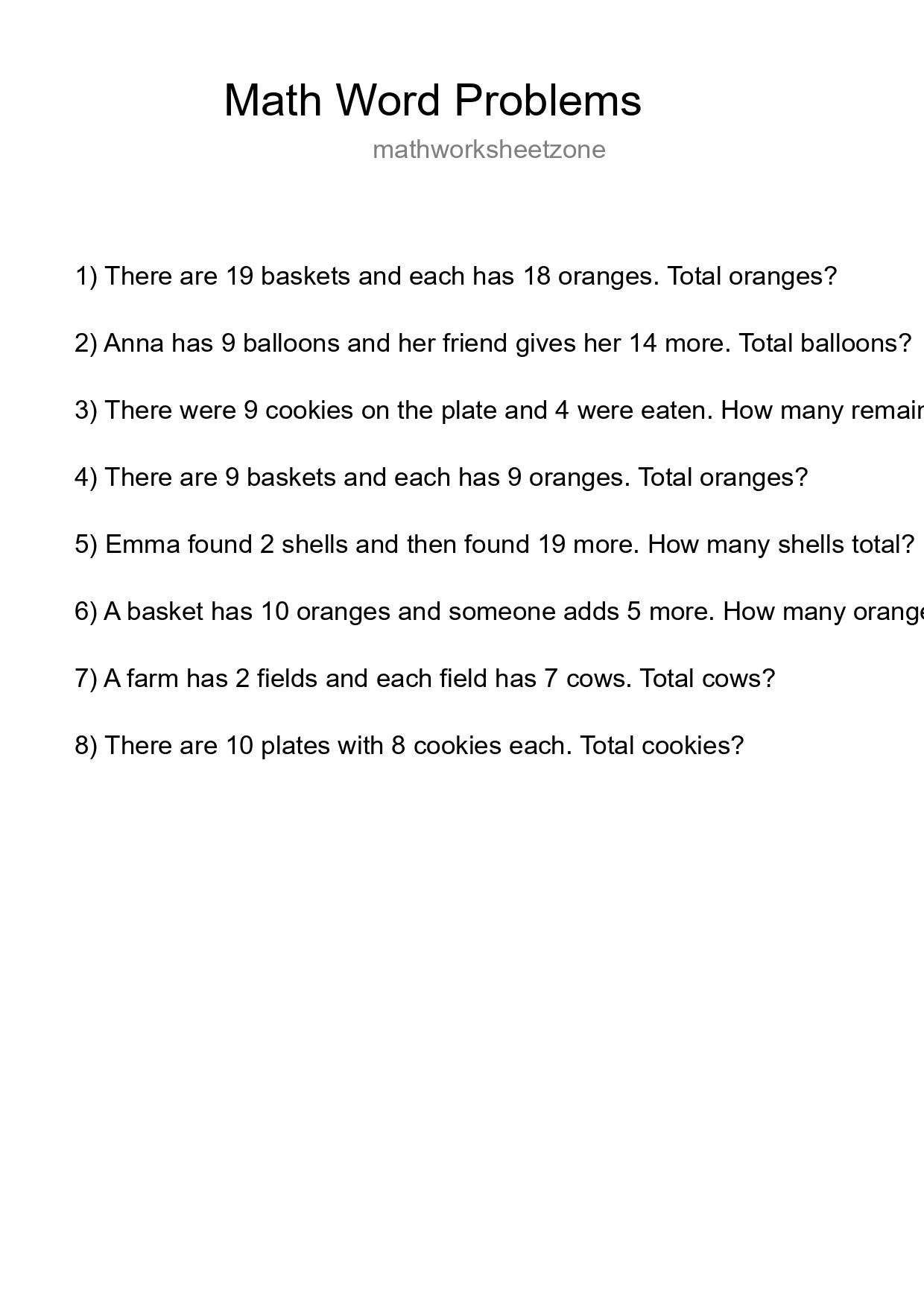 Math Word Problem Worksheet