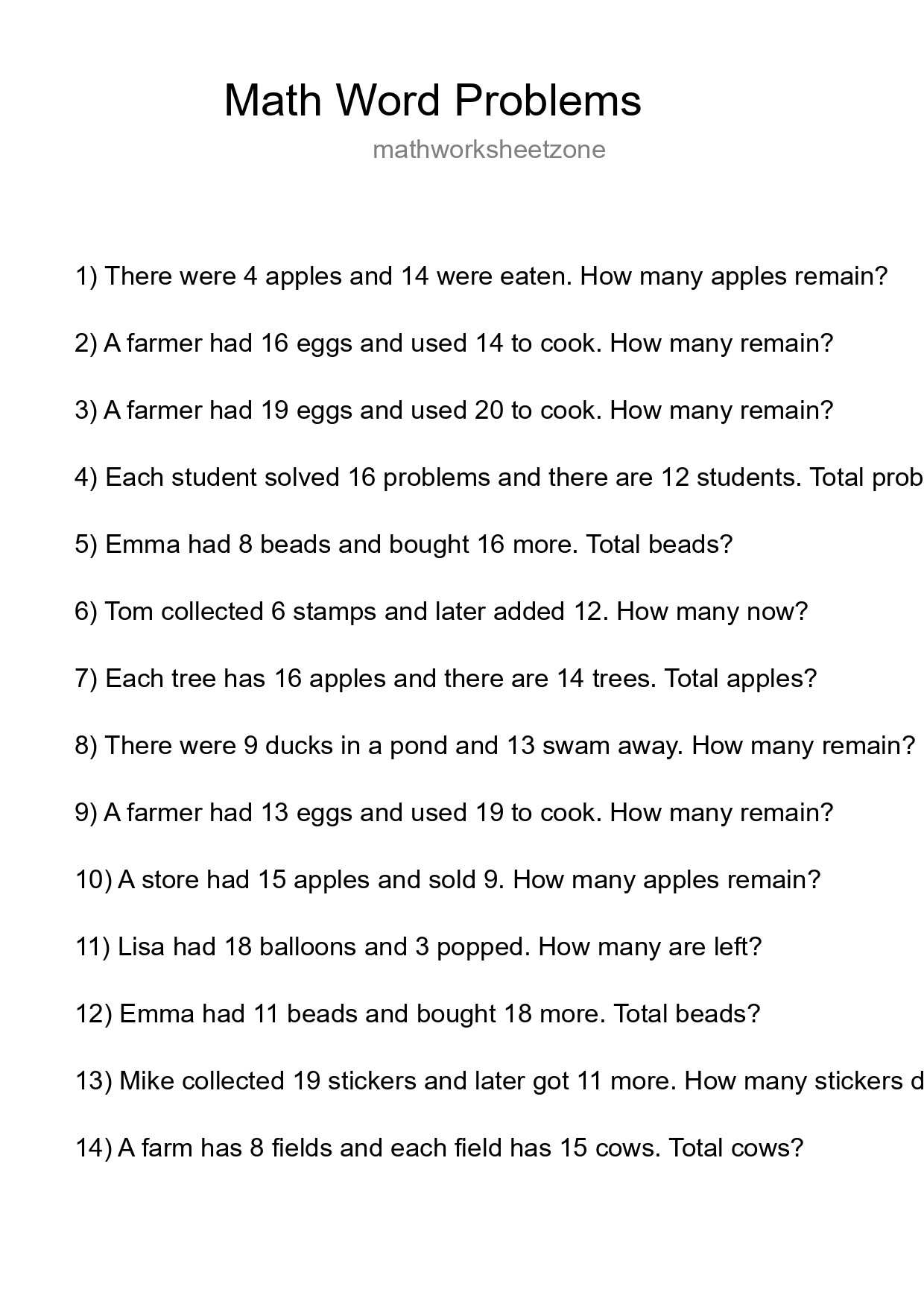 Math Word Problem Worksheet