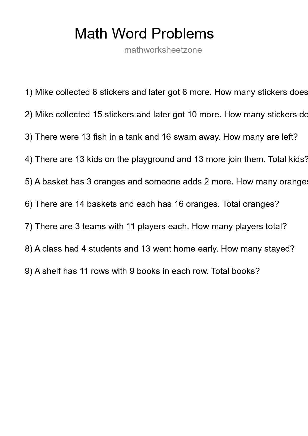 Math Word Problem Worksheet