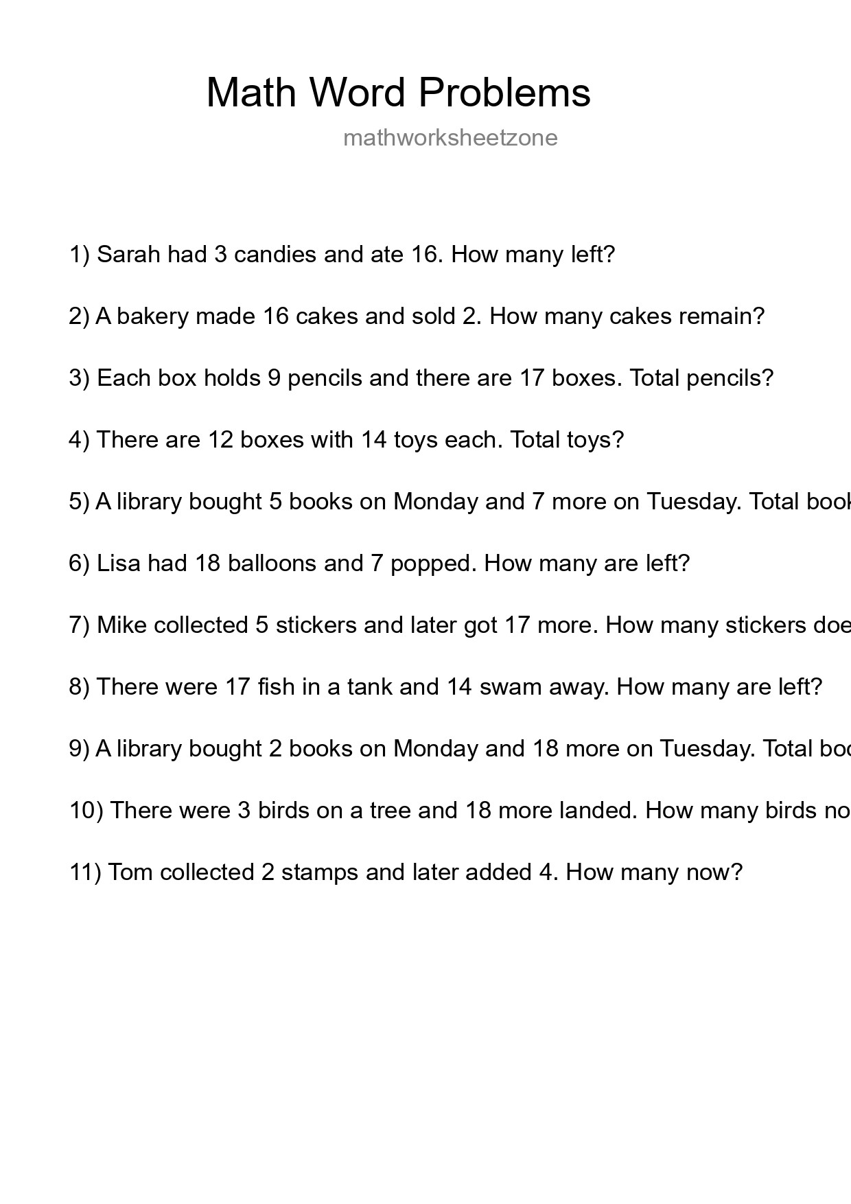 Math Word Problem Worksheet