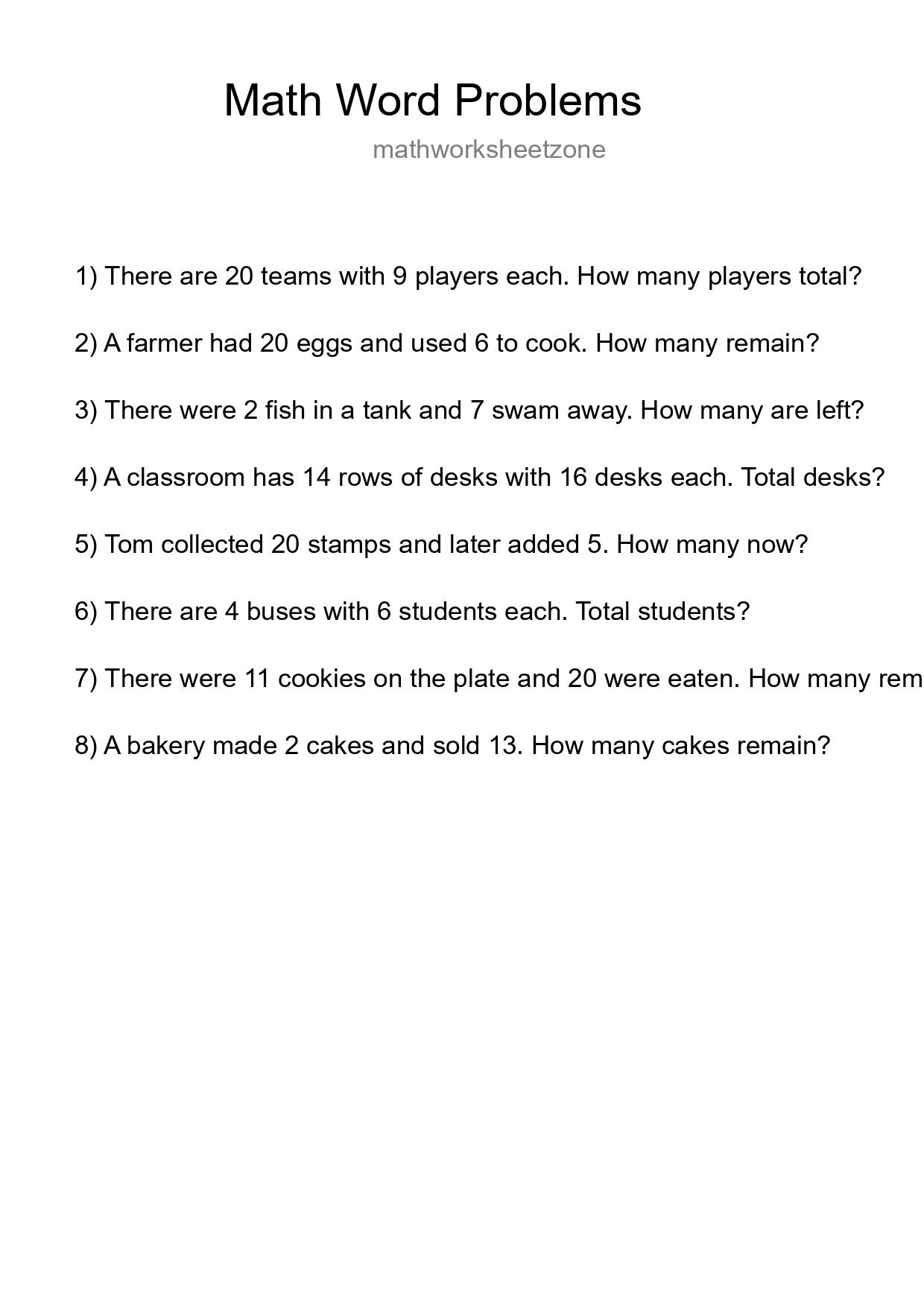 Math Word Problem Worksheet