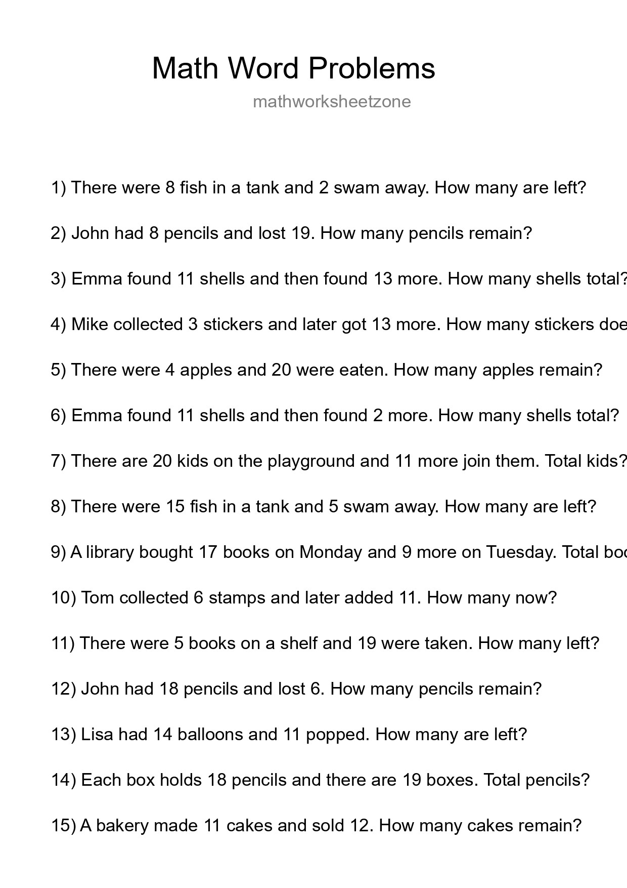 Math Word Problem Worksheet