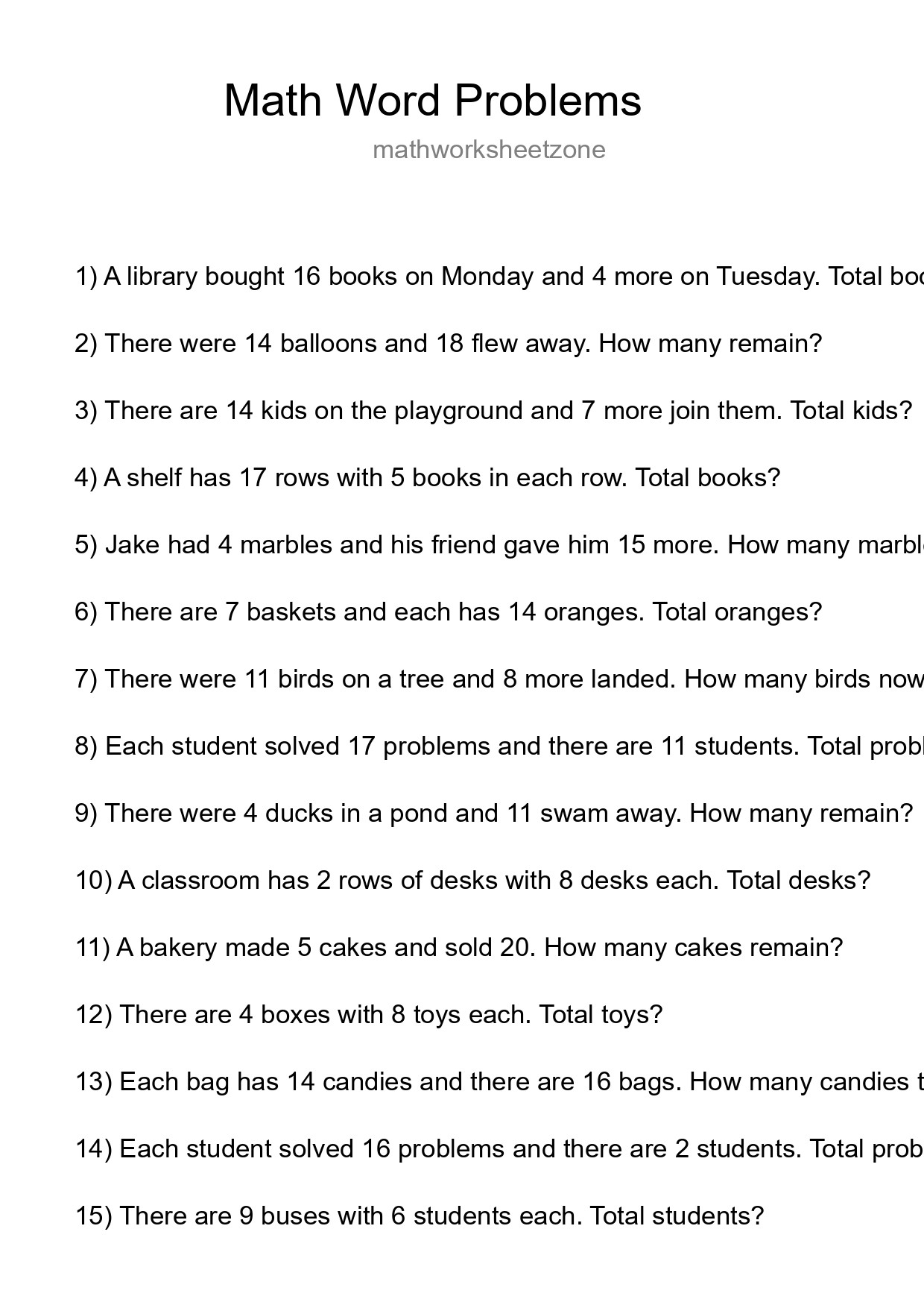 Math Word Problem Worksheet