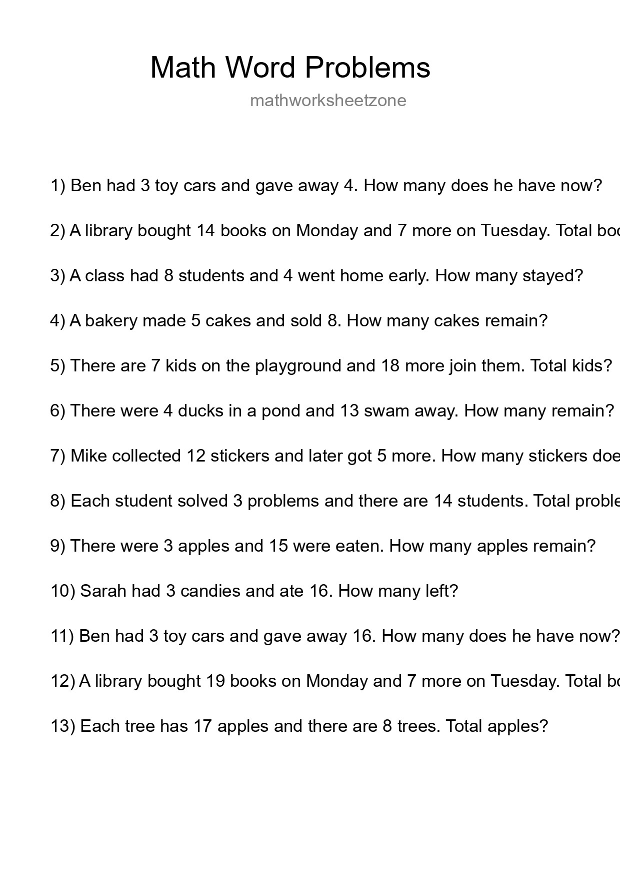 Math Word Problem Worksheet