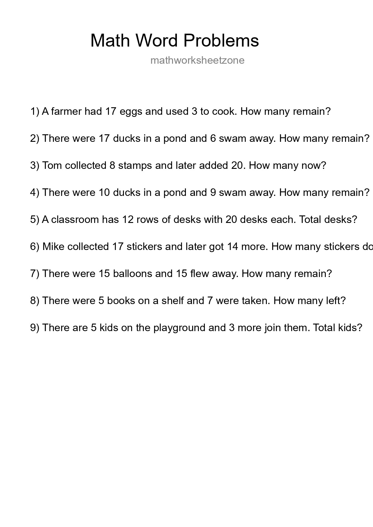 Math Word Problem Worksheet