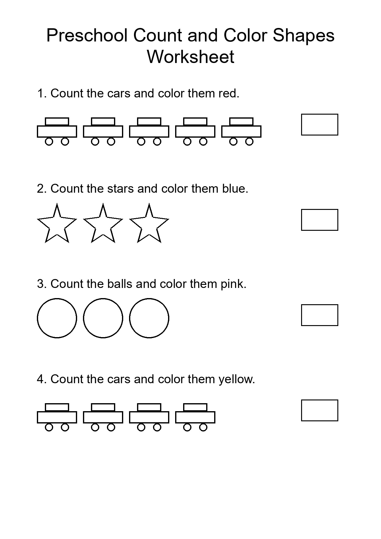 Preschool Count and Color Shapes Worksheet