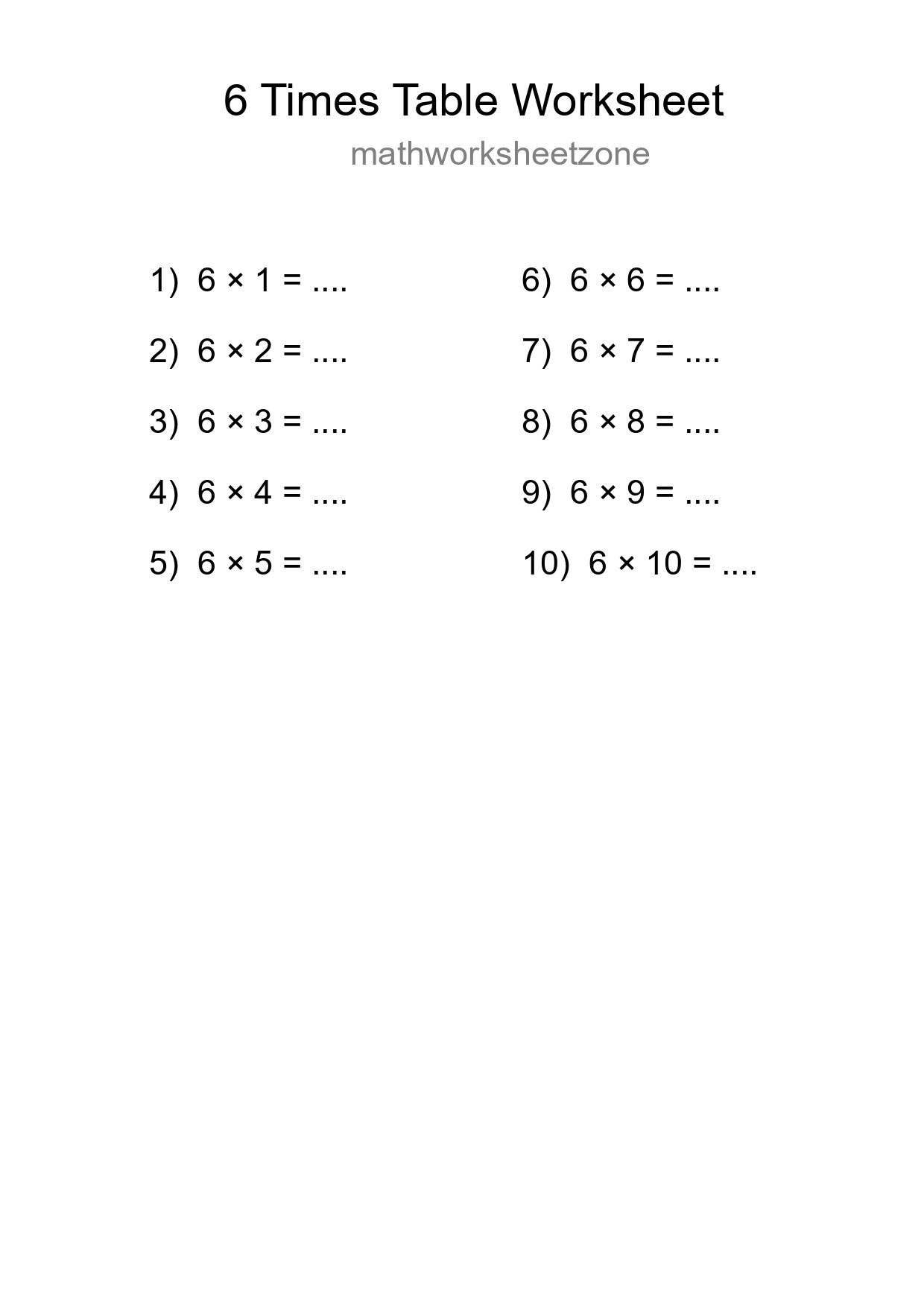 Printable 6 Times Table Worksheet For Grade 3 - Part 139