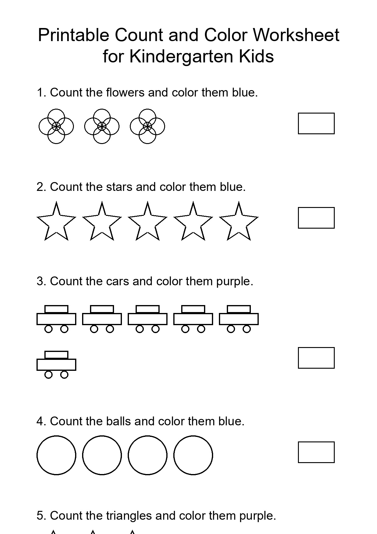 Printable Count and Color Worksheet for Kindergarten Kids