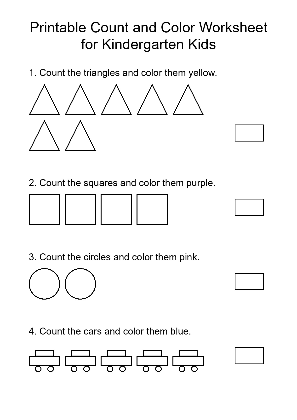 Printable Count and Color Worksheet for Kindergarten Kids
