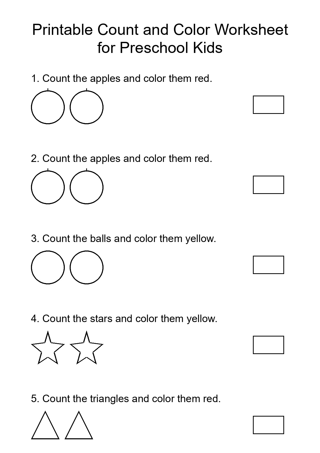 Printable Count and Color Worksheet for Preschool Kids
