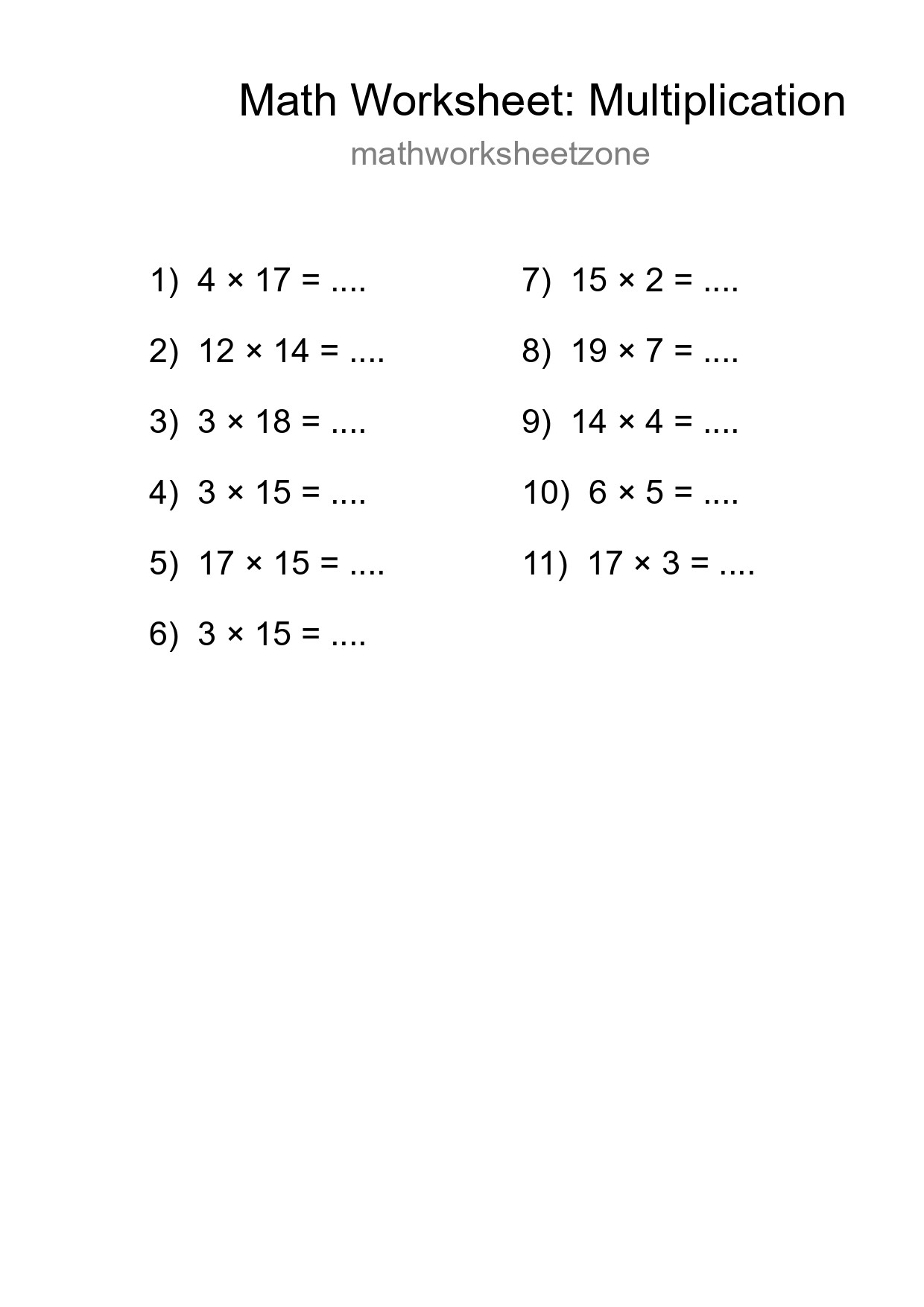 Printable Free 11 Multiplication Math Worksheet For Grade 2 - Part 257