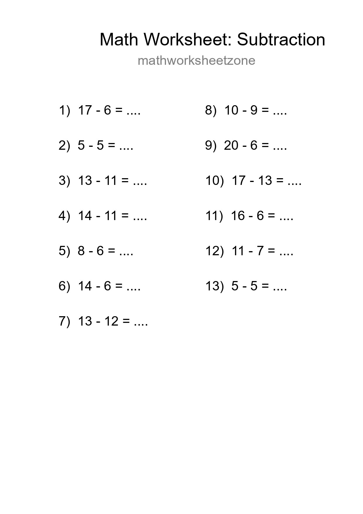 Printable Free 13 Subtraction Math Worksheet For Grade 2 - Part 78
