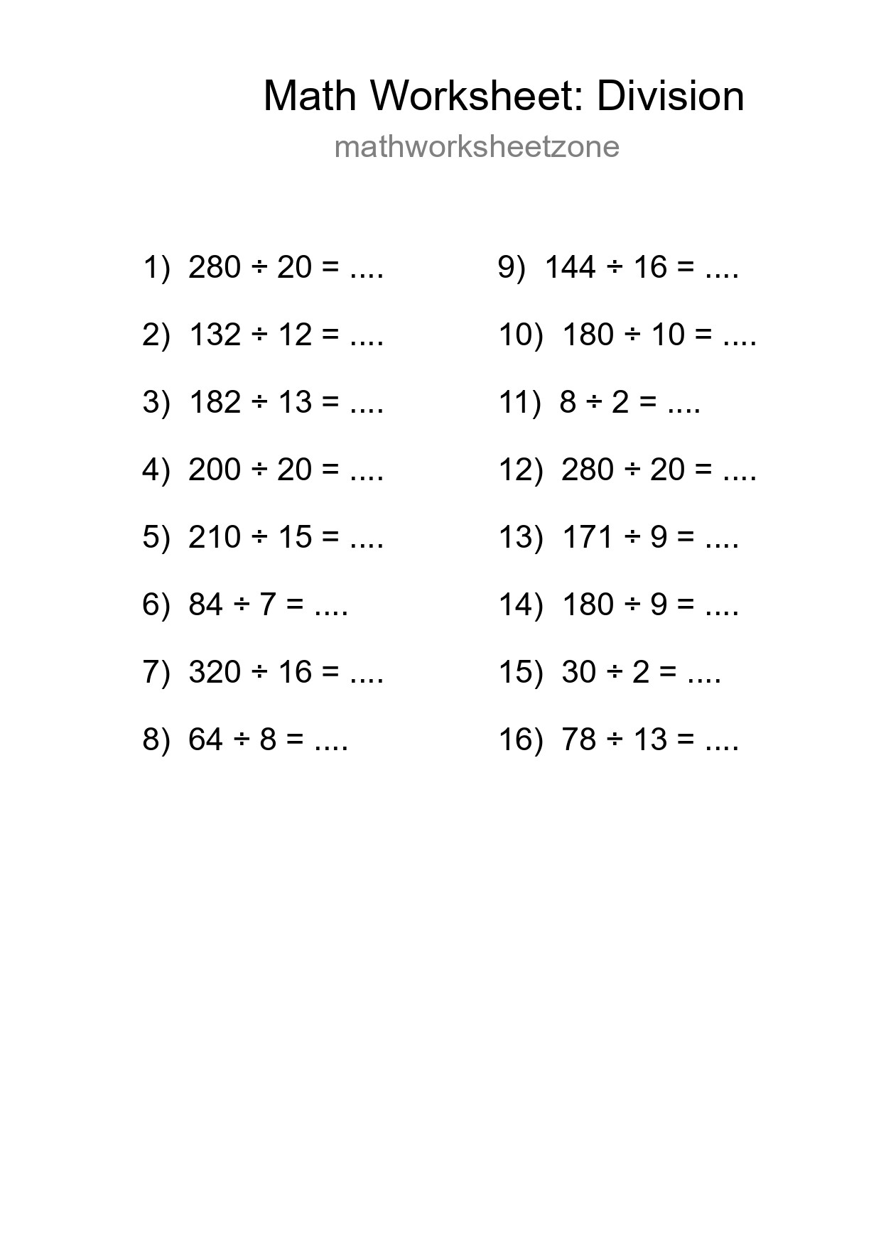 Printable Free 16 Division Math Worksheet For Grade 2 - Part 214