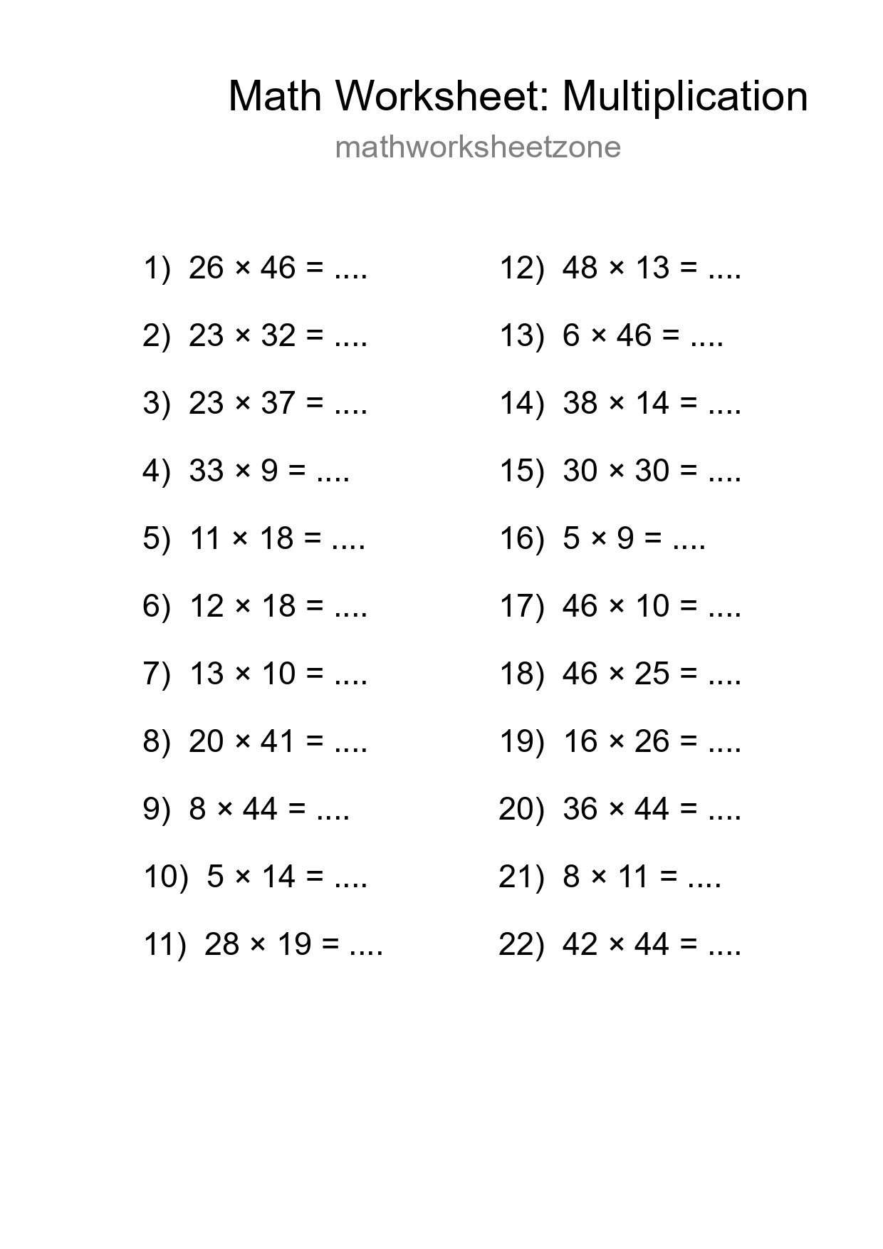 Printable Free 22 Multiplication Math Worksheet For Grade 2 - Part 207