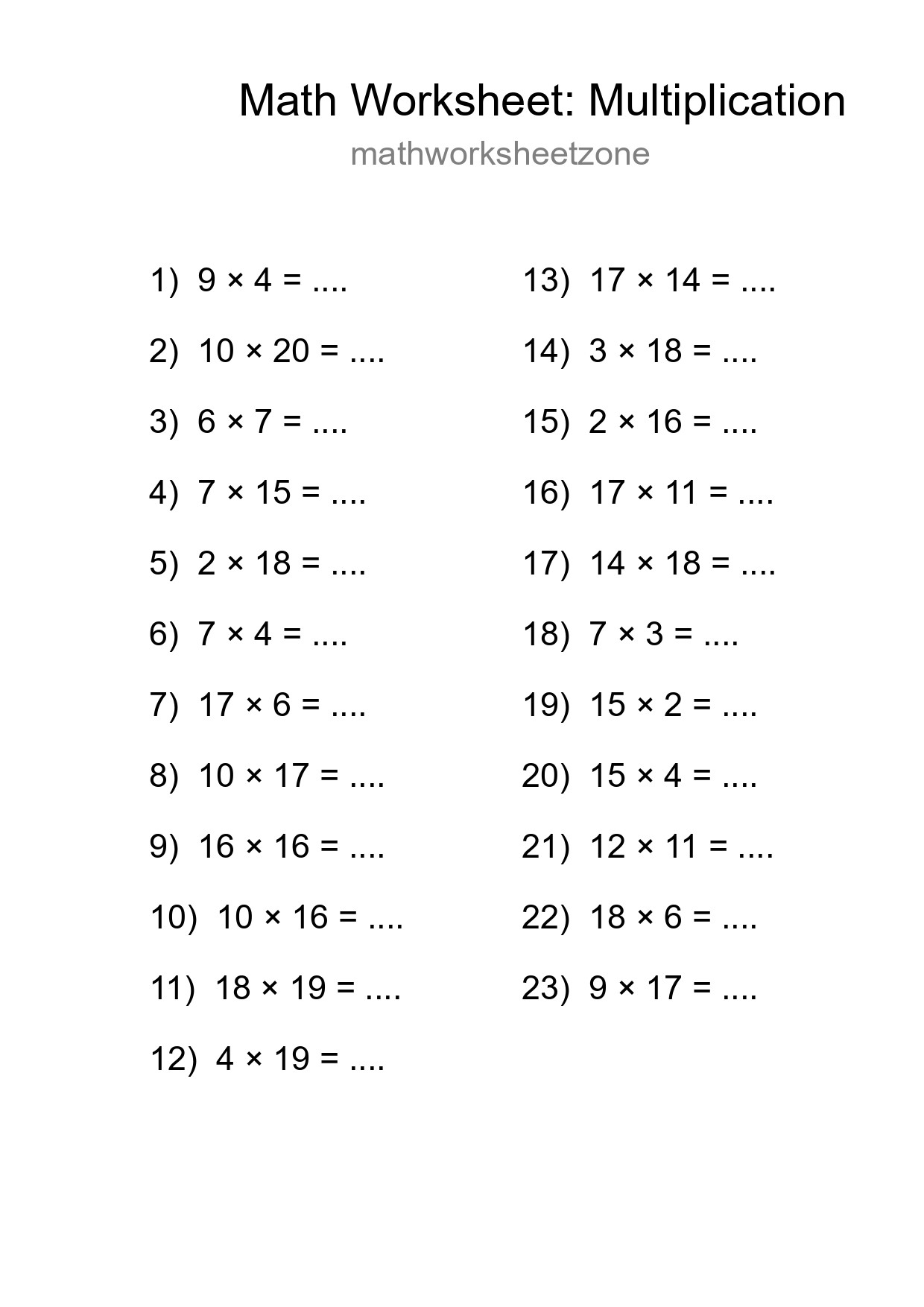 Printable Free 23 Multiplication Math Worksheet For Grade 2 - Part 27