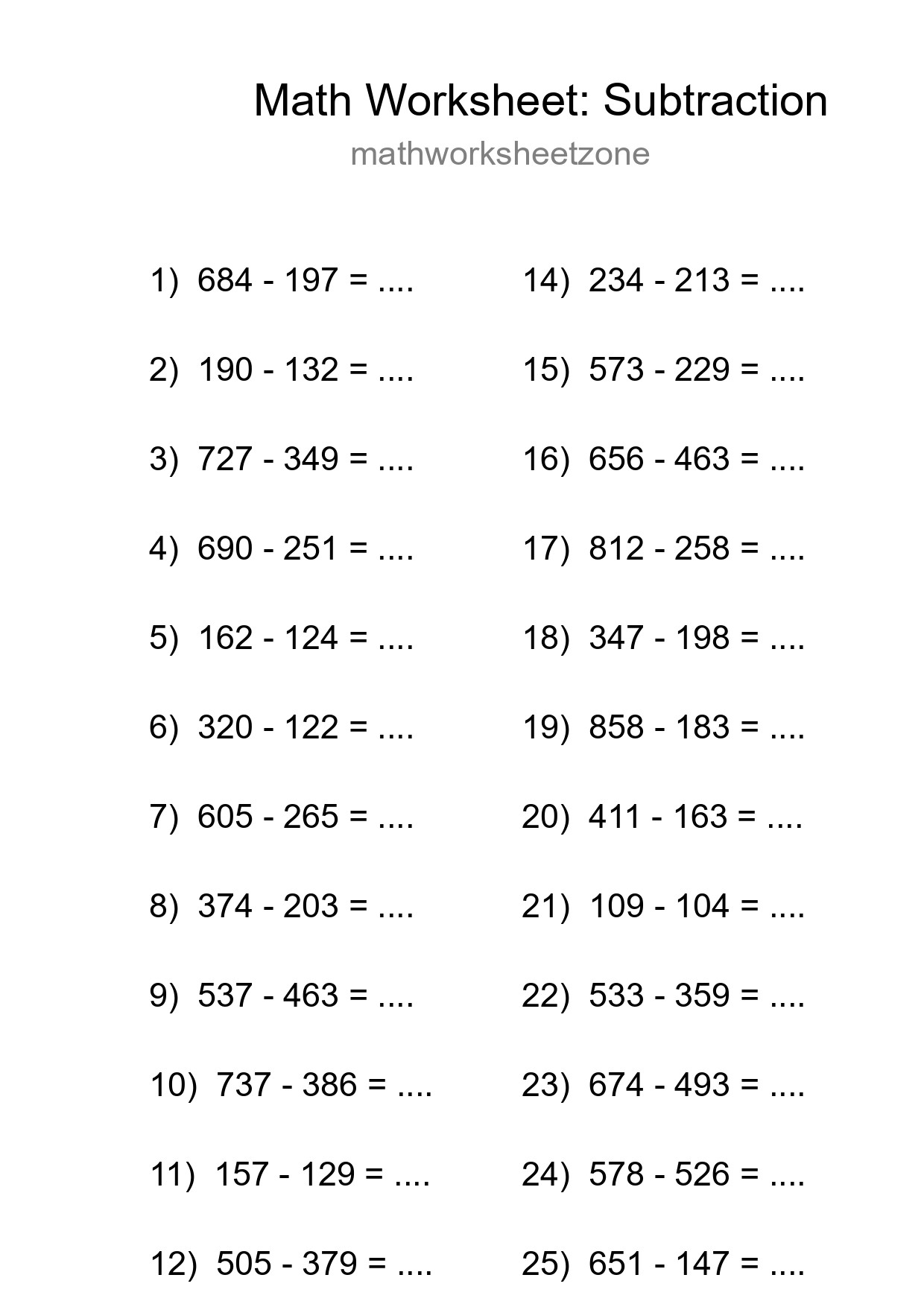 Printable Free 26 Subtraction Math Worksheet For Grade 5 - Part 48