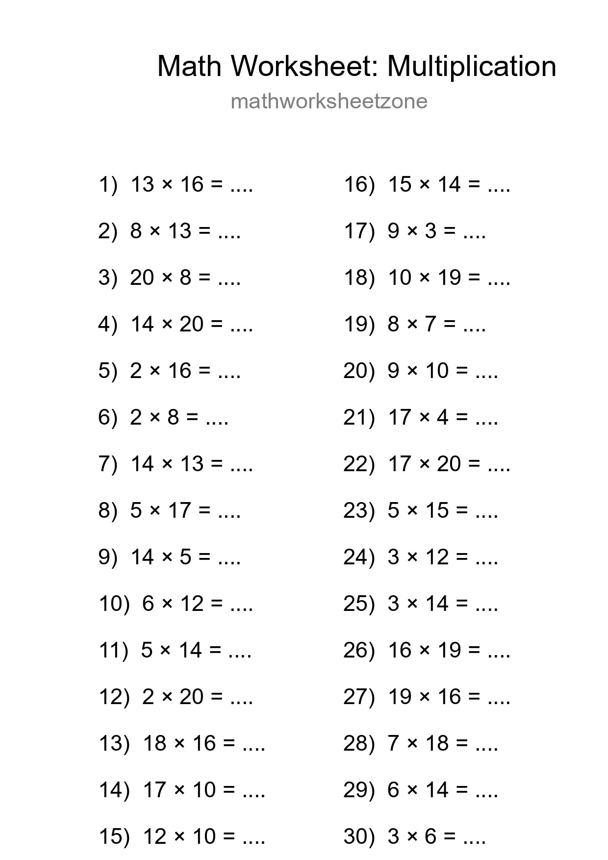Printable Free 30 Multiplication Math Worksheet For Grade 2 - Part 187